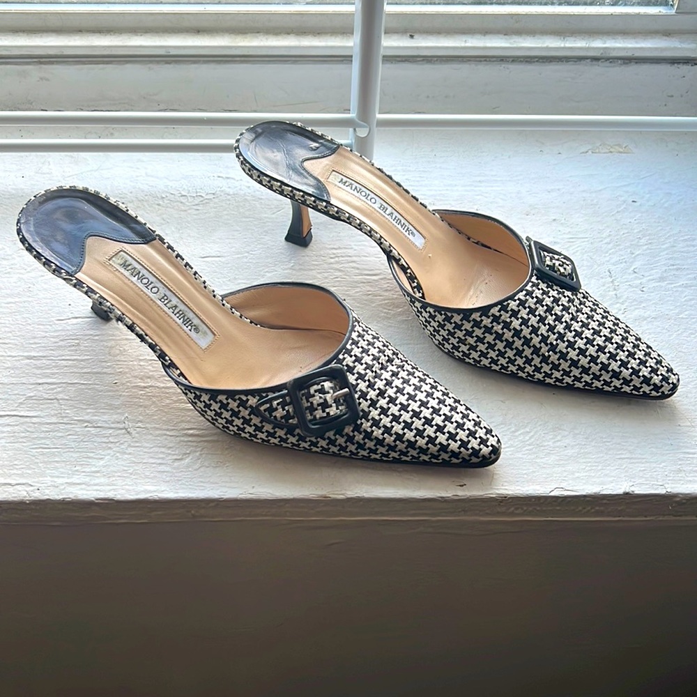 Manolo Blahnik Houndstooth Mules